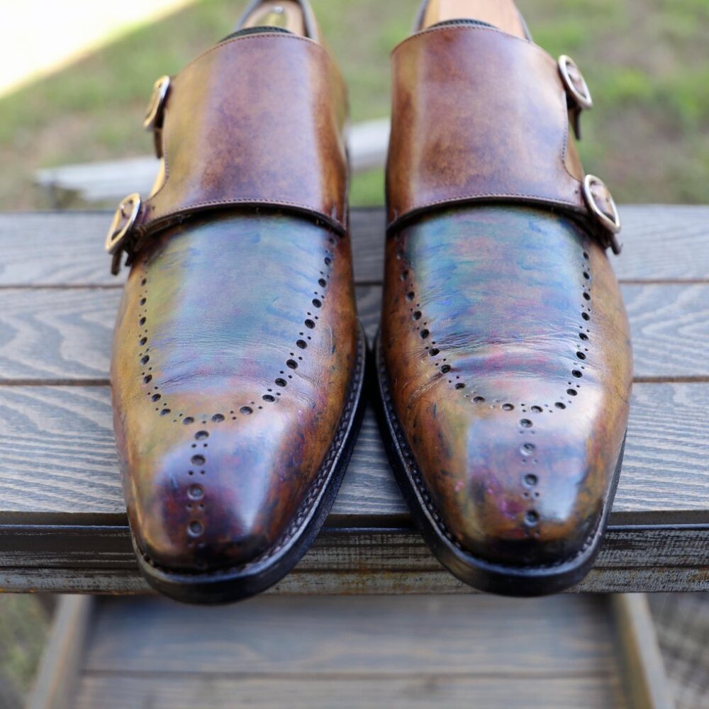 Calzoleria Harris 9 Multicolor Double Monk Cap Toe Mens Dress Shoes
